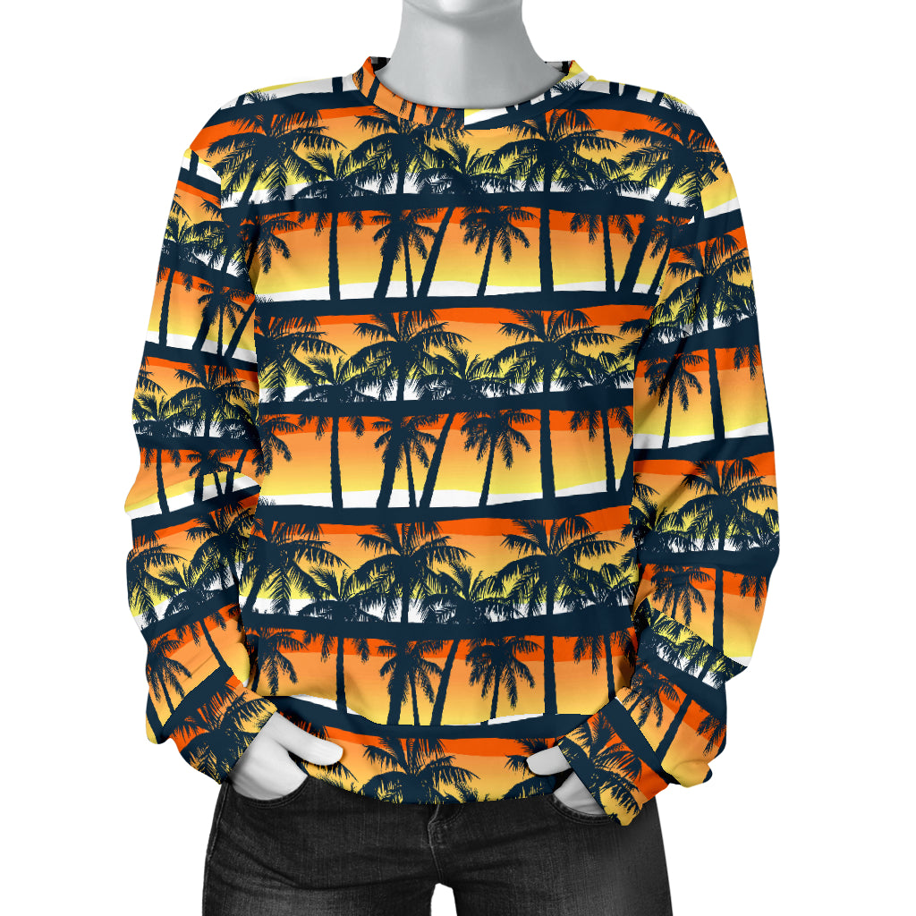Palm Tree Sunset Design Print Women Long Sleeve Sweatshirt