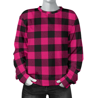 Pink Tartan Plaid Pattern Women Long Sleeve Sweatshirt