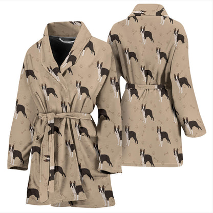 Boston Terrier Pattern Print Design 02 Women Bathrobe