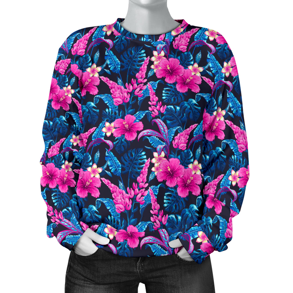 Tropical Folower Pink Themed Print Women Long Sleeve Sweatshirt