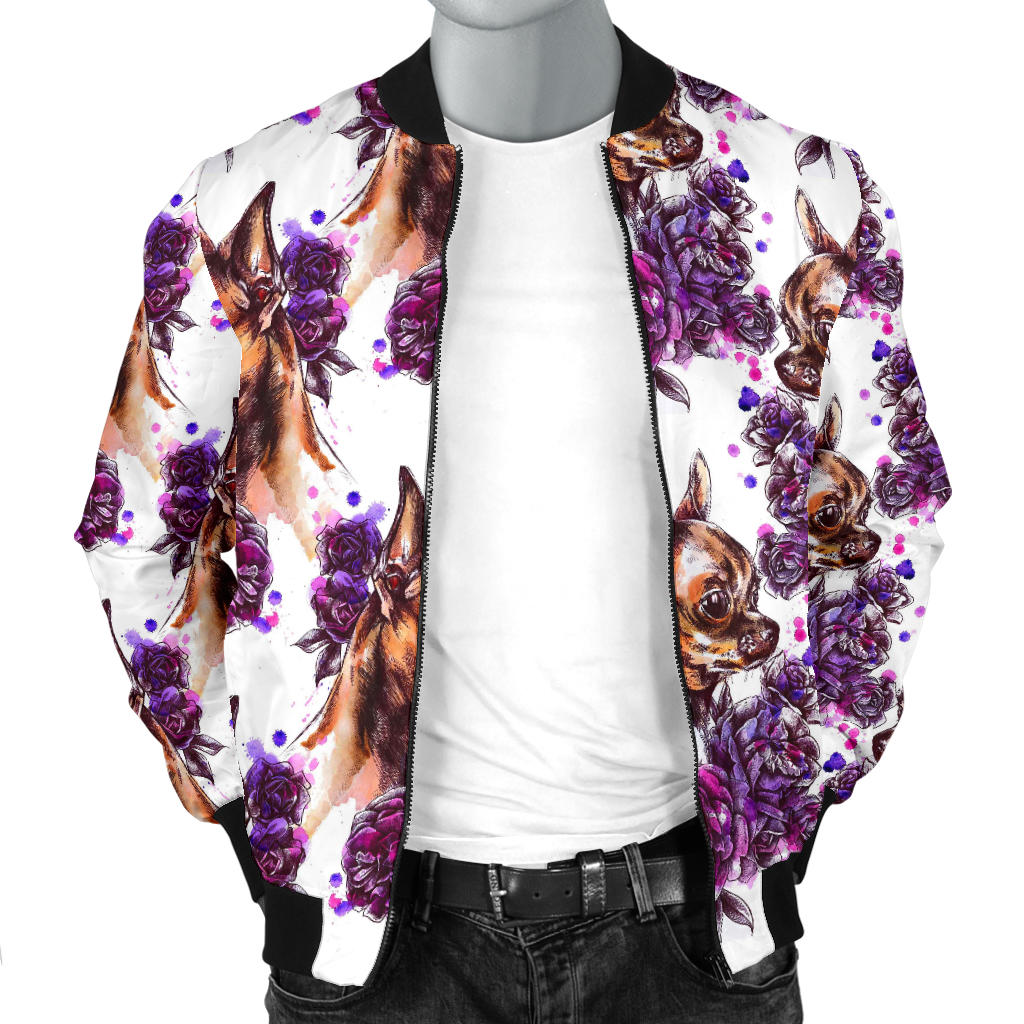 Chihuahua Purple Floral Men Bomber Jacket
