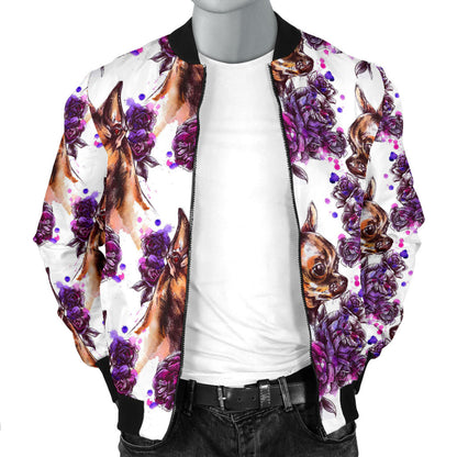 Chihuahua Purple Floral Men Bomber Jacket