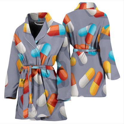 Pill Pattern Print Design A01 Women Bathrobe