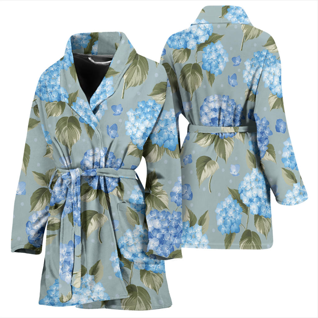 Hydrangea Pattern Print Design 01 Women Bathrobe