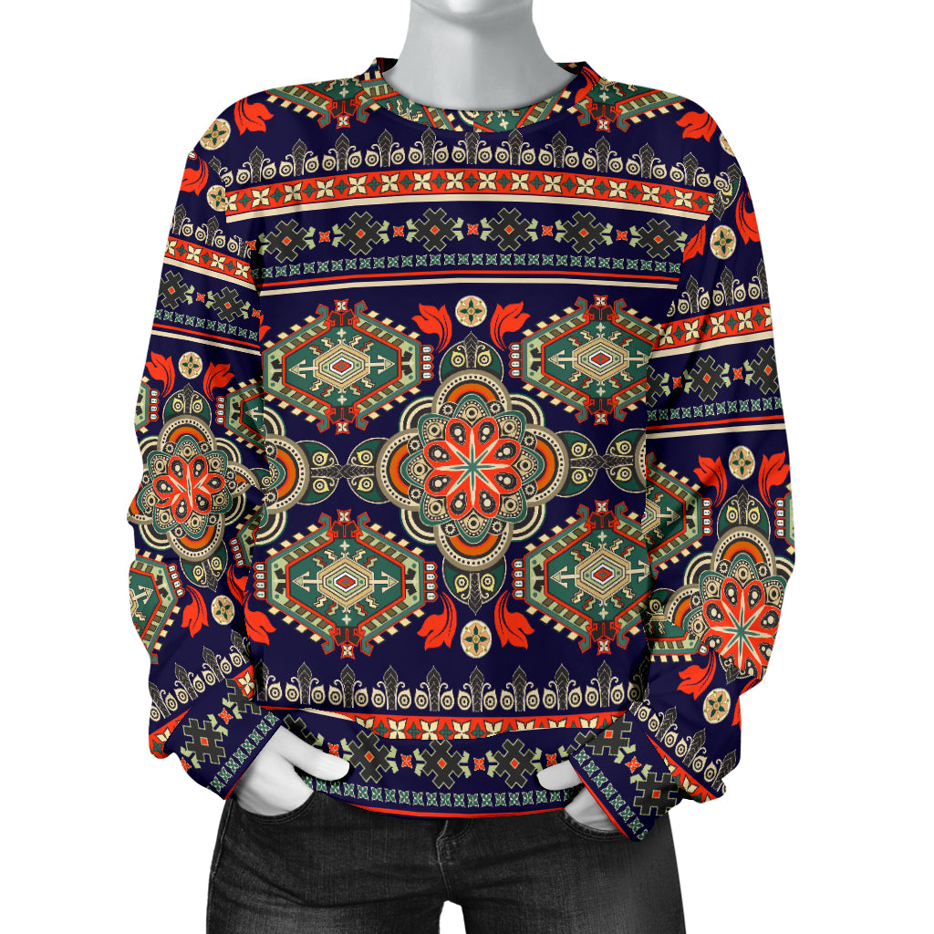 Ethnic Geometric Print Pattern Women Long Sleeve Sweatshirt