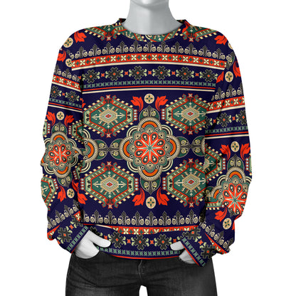 Ethnic Geometric Print Pattern Women Long Sleeve Sweatshirt