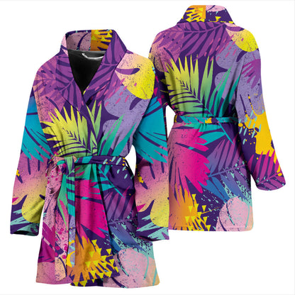 Palm Leaf Pattern Print Design A04 Women Bathrobe