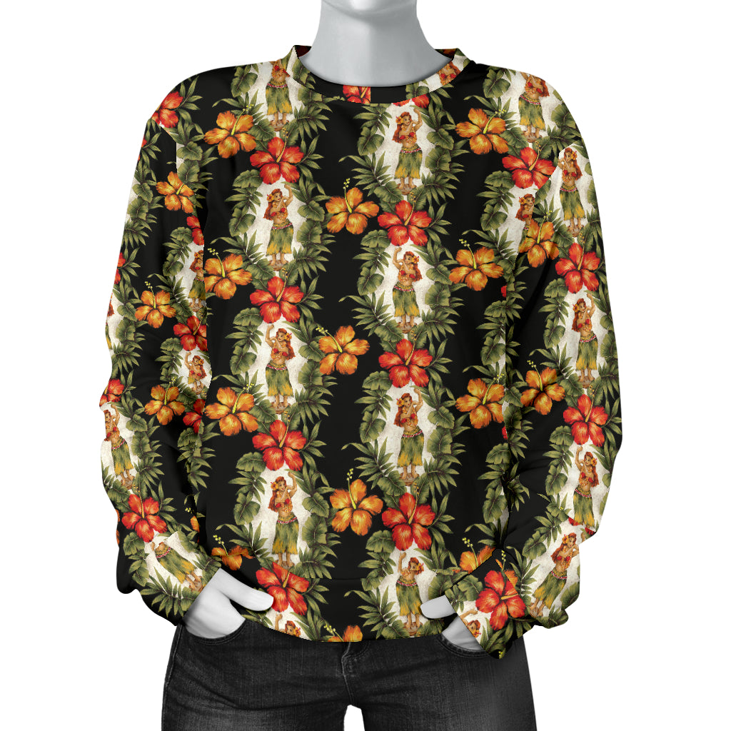Hawaiian Flower Hula Hibiscus Print Women Long Sleeve Sweatshirt