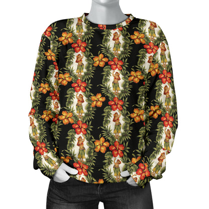 Hawaiian Flower Hula Hibiscus Print Women Long Sleeve Sweatshirt