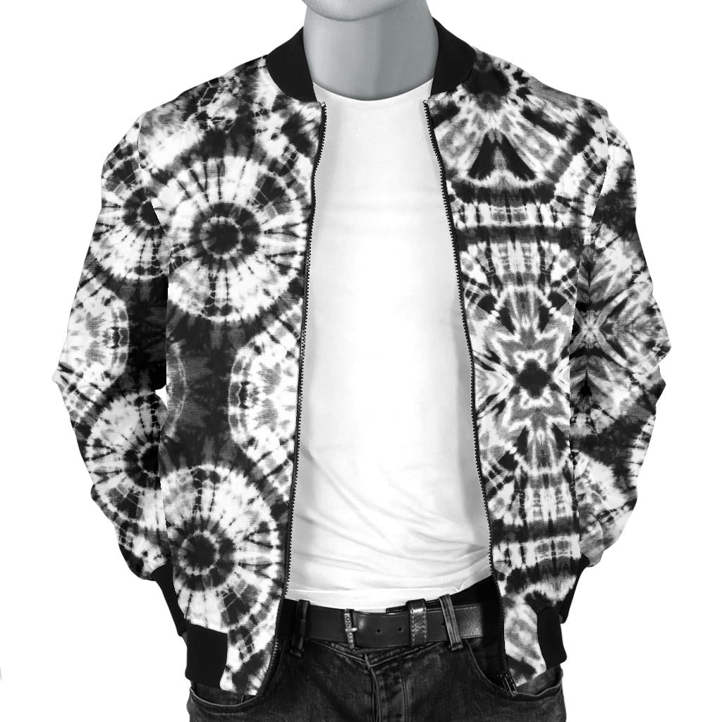 Tie Dye Black White Design Print Men Bomber Jacket