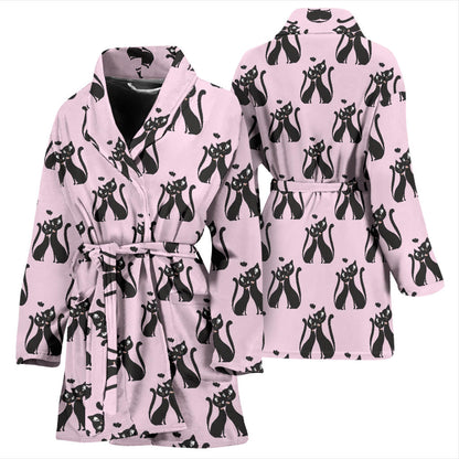 Black Cat Pattern Print Design 01 Women Bathrobe