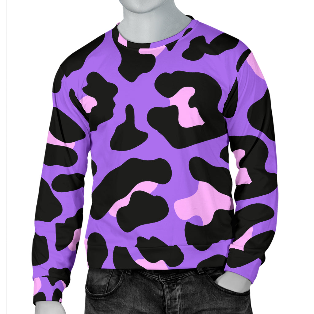 Cheetah Purple Neon Print Pattern Men Long Sleeve Sweatshirt