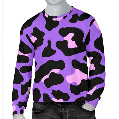 Cheetah Purple Neon Print Pattern Men Long Sleeve Sweatshirt