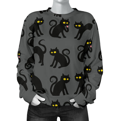 Black Cat Cute Print Pattern Women Long Sleeve Sweatshirt