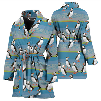 Puffin Pattern Print Design A01 Women Bathrobe