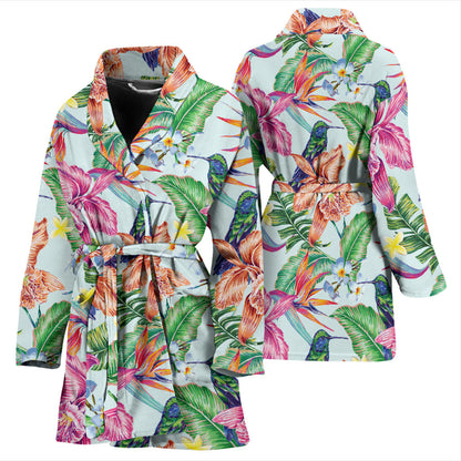 Hummingbird Tropical Pattern Print Design 05 Women Bathrobe