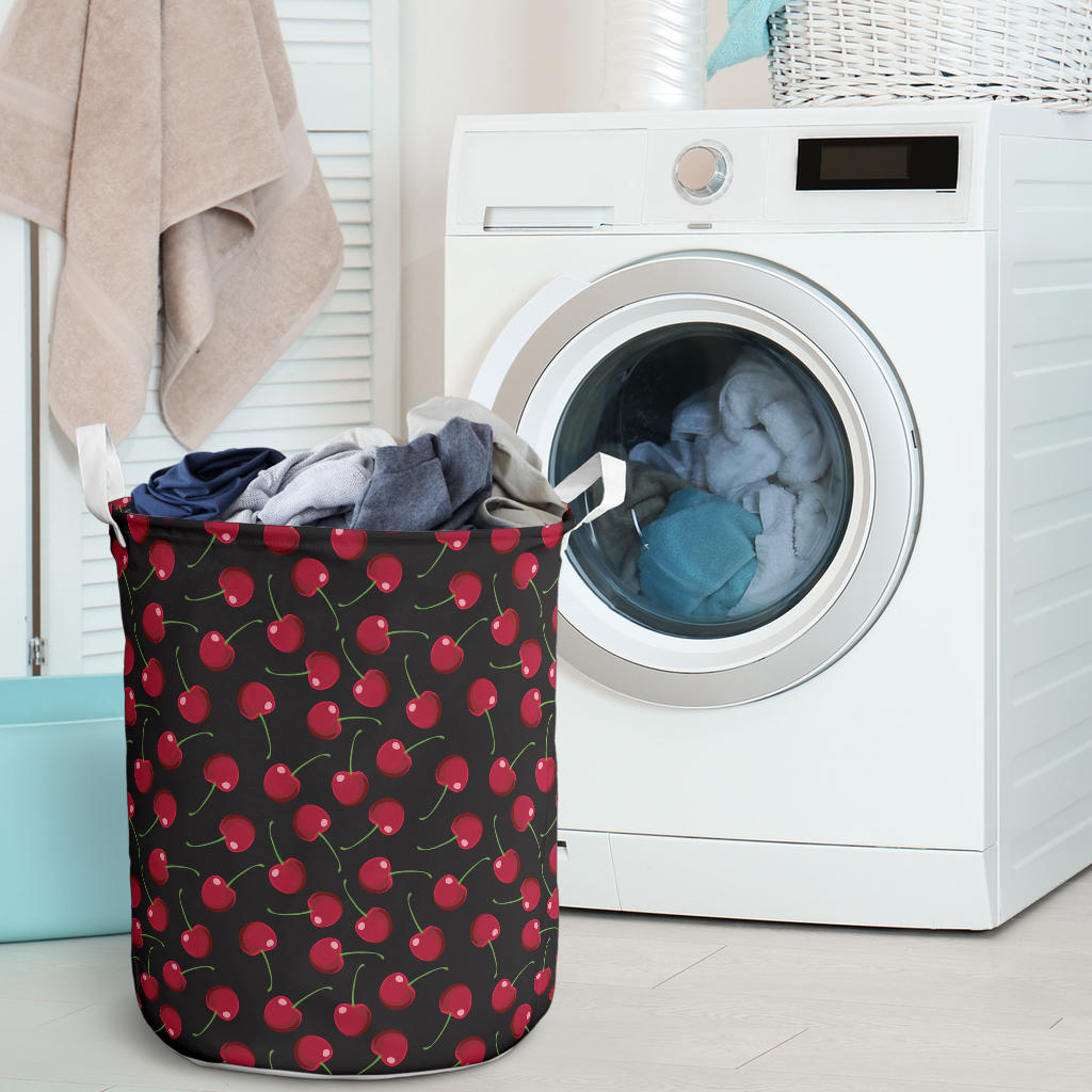 Cherry Black Background Laundry Basket