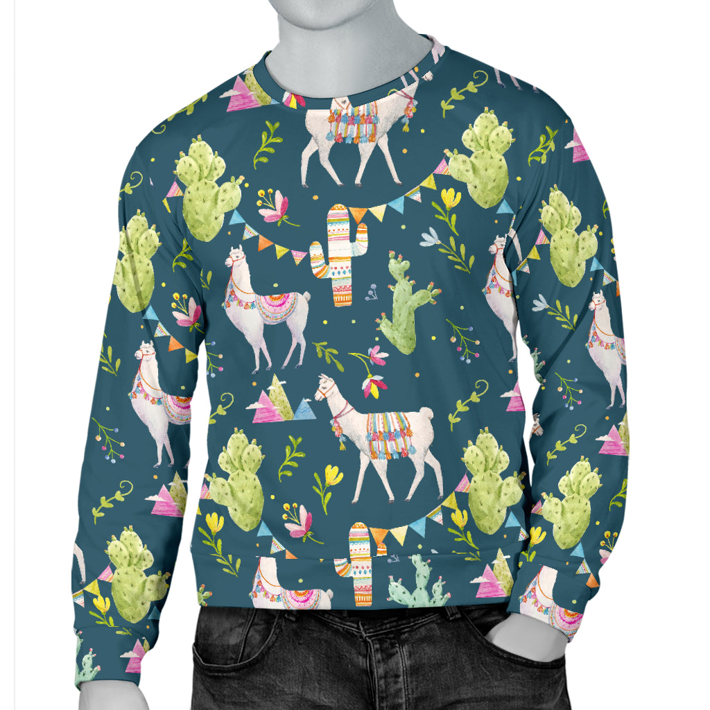Llama with Cactus Design Print Men Long Sleeve Sweatshirt