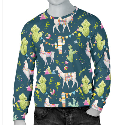 Llama with Cactus Design Print Men Long Sleeve Sweatshirt