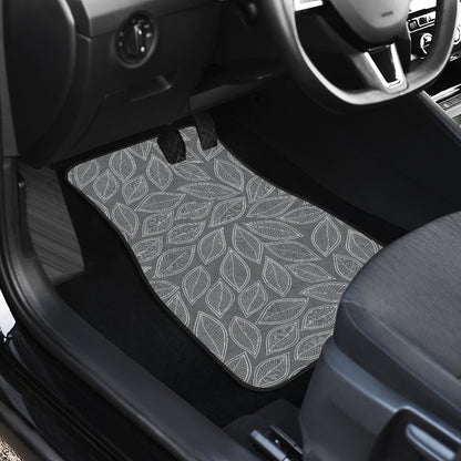 Elm Leave Grey Print Pattern Car Floor Mats Front Back