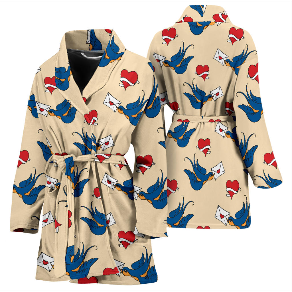 Swallow Bird Pattern Print Design 05 Women Bathrobe