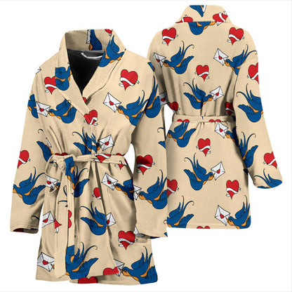 Swallow Bird Pattern Print Design 05 Women Bathrobe