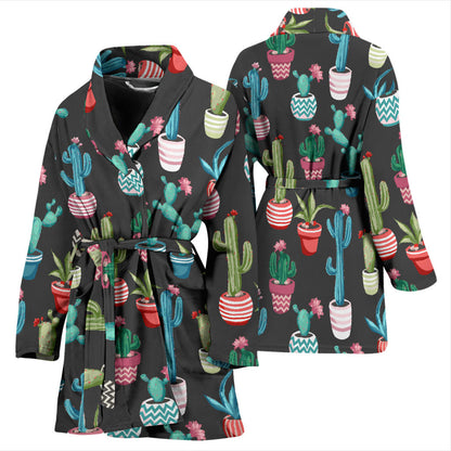 Cactus Pattern Print Design 02 Women Bathrobe