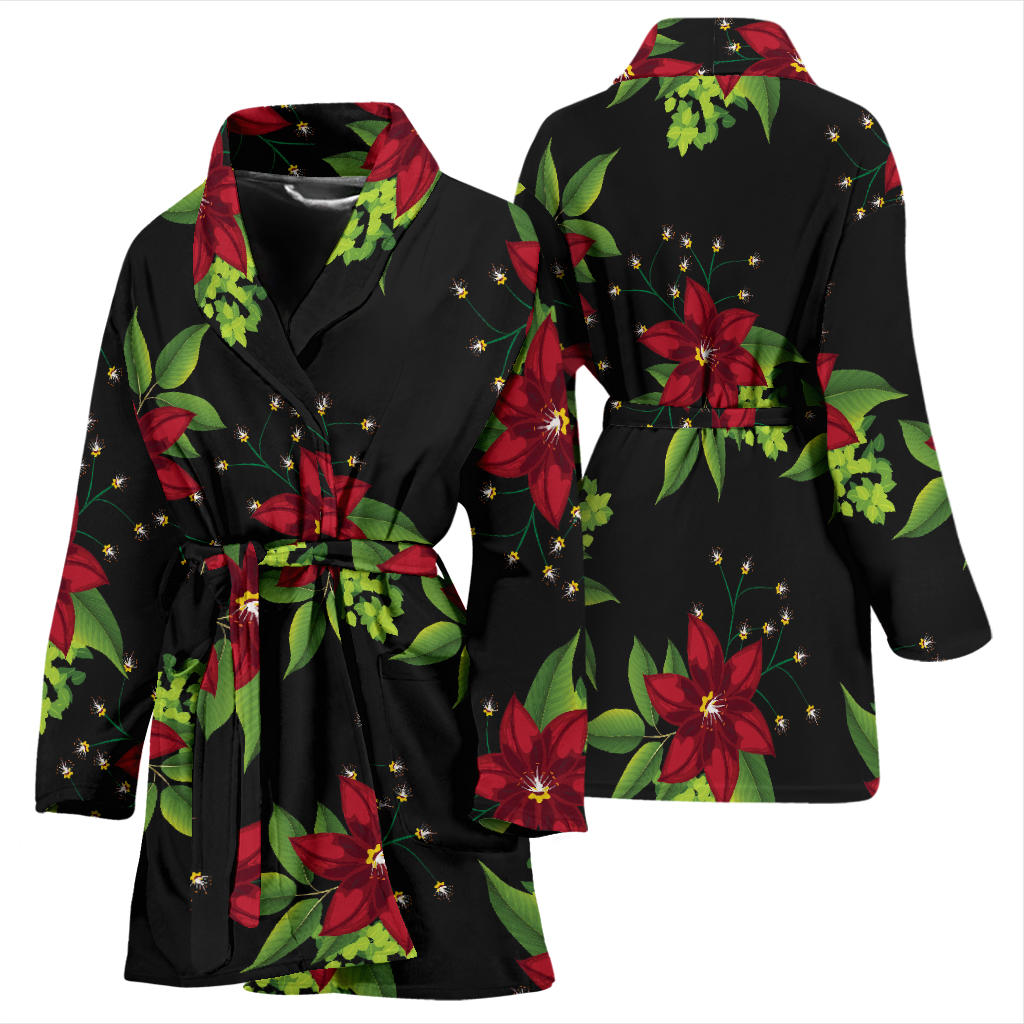 Poinsettia Pattern Print Design A01 Women Bathrobe