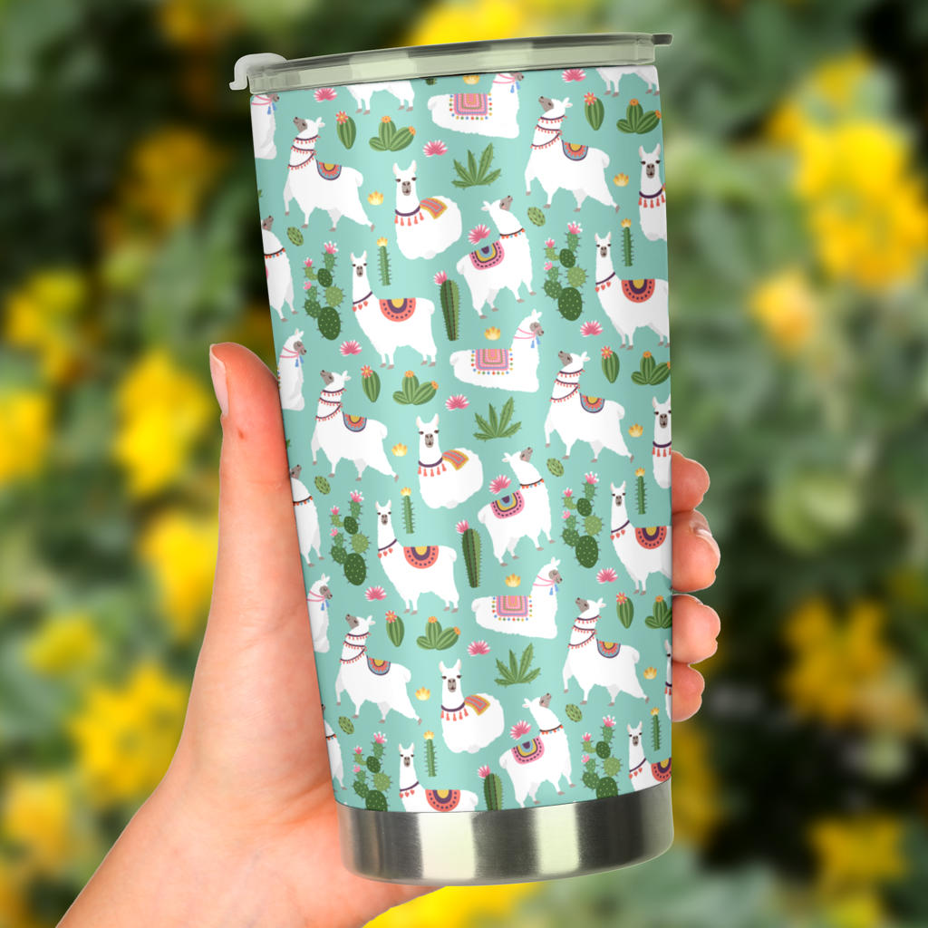 Llama with Cactus Themed Print Tumbler
