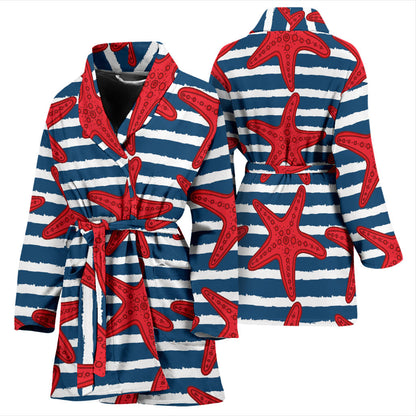 Starfish Red Pattern Print Design 02 Women Bathrobe