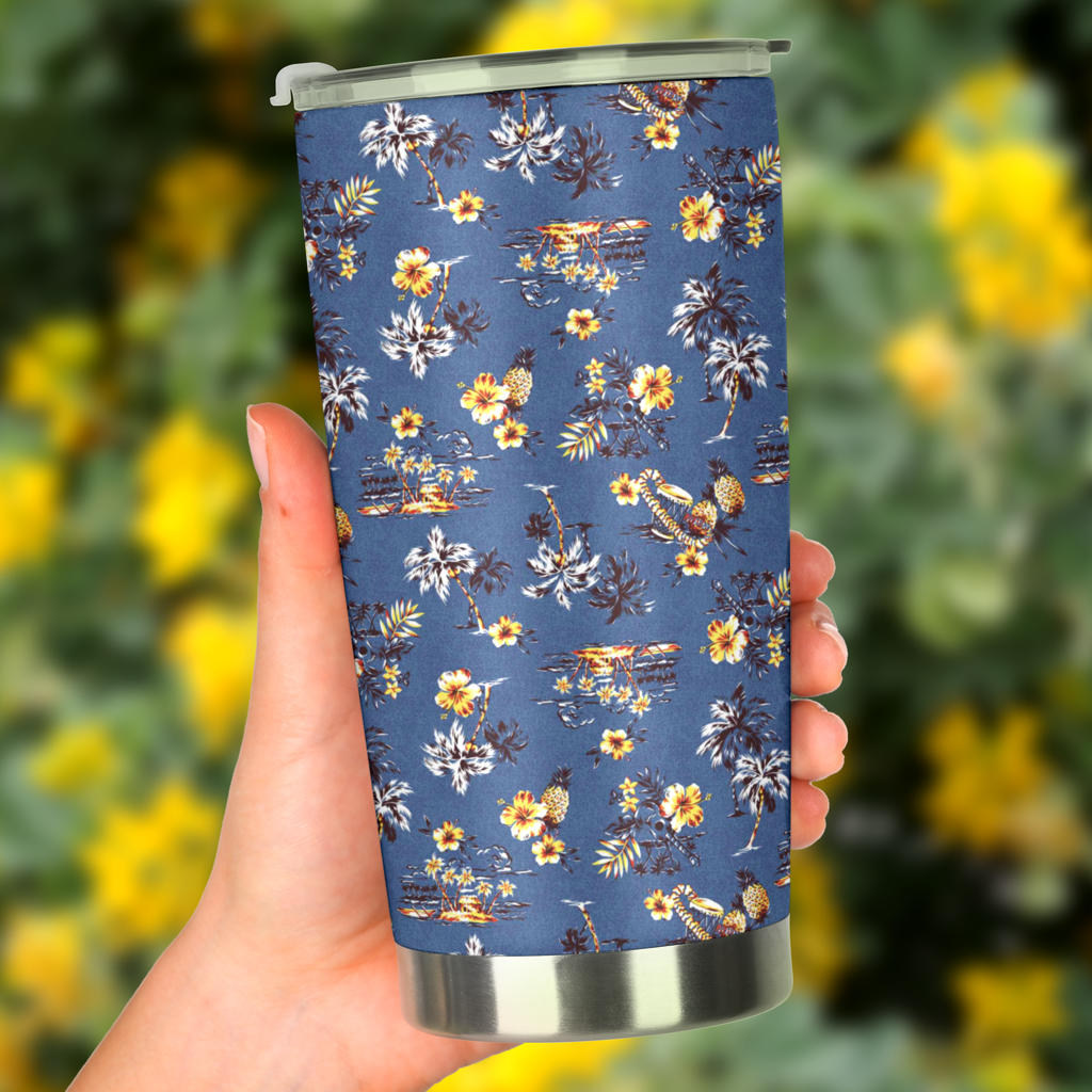 Hawaiian Flower Blue Print Tumbler