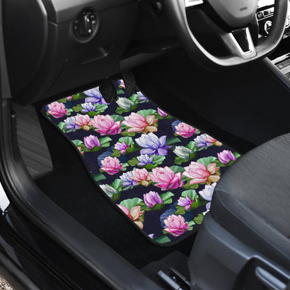 Lotus Flower Print Design Car Floor Mats Front Back