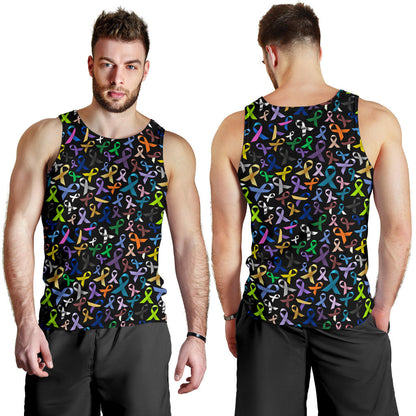 Breast Cancer Awareness Colorful Print Men Tank Top