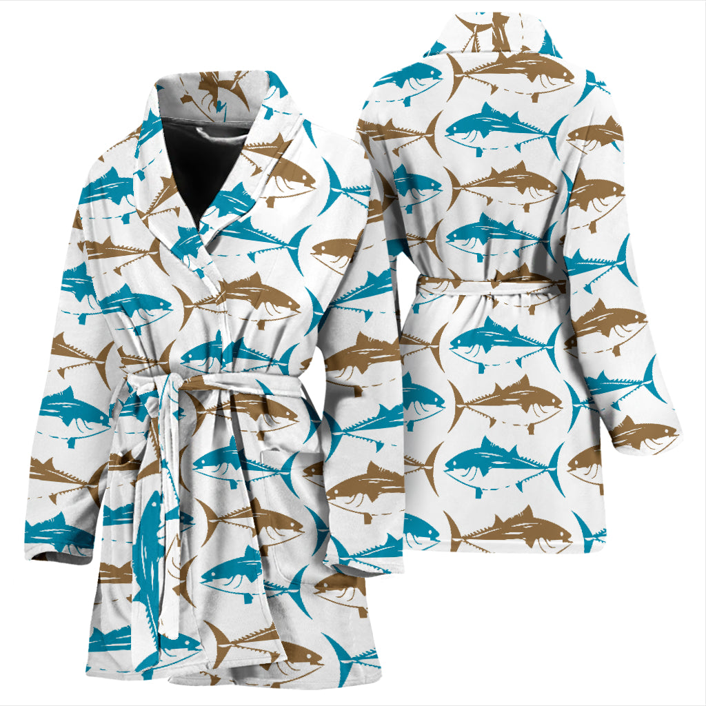 Tuna Fish Print Design LKS301 Women Bathrobe