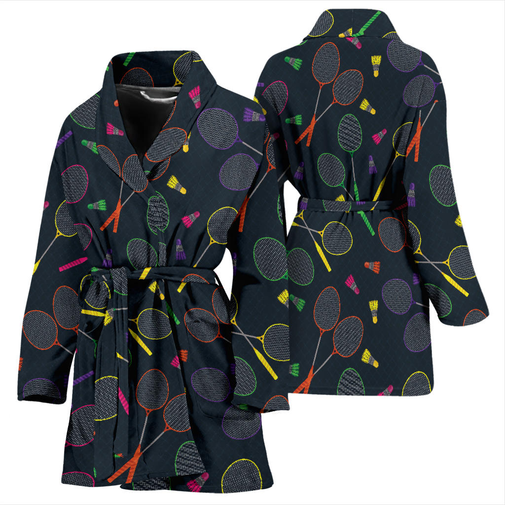 Badminton Pattern Print Design 04 Women Bathrobe