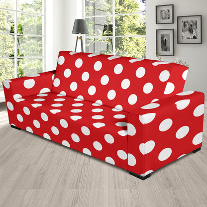 Polka Dot Red Pattern Print Design 04 Sofa Slipcover