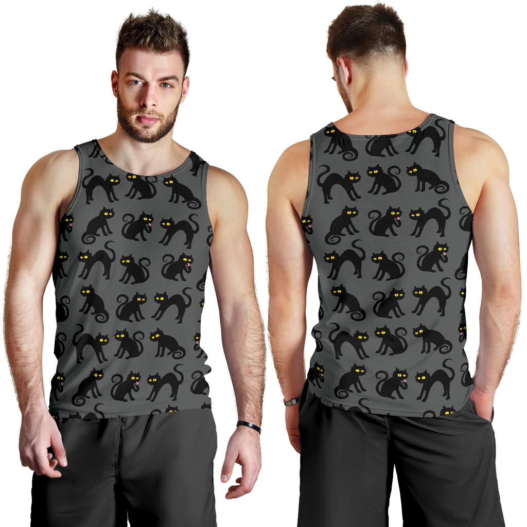 Black Cat Cute Print Pattern Men Tank Top