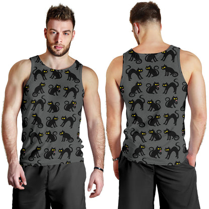 Black Cat Cute Print Pattern Men Tank Top