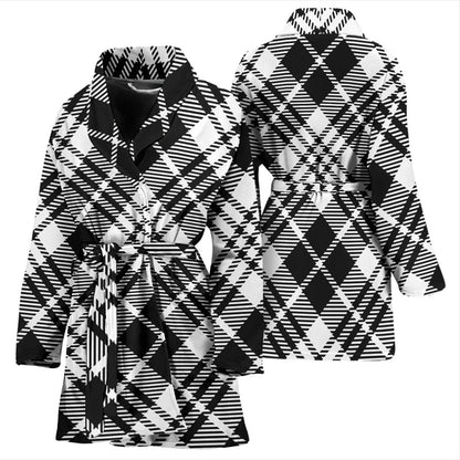 Plaid Black White Pattern Print Design A02 Women Bathrobe
