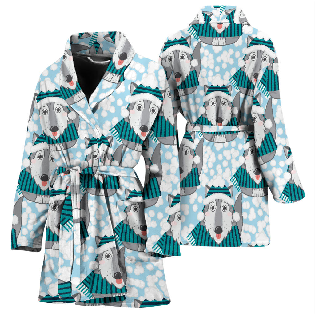 Alaskan Malamute Pattern Print Design 01 Women Bathrobe