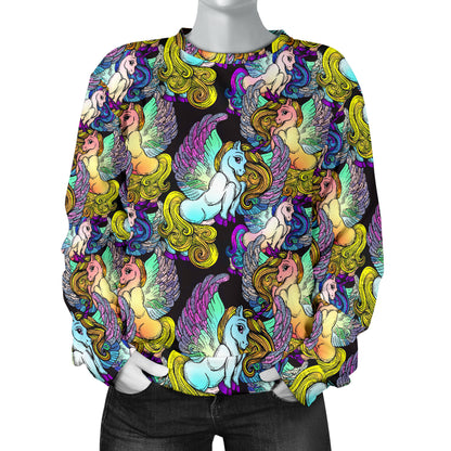 Unicorn With Wings Print Pattern Women Long Sleeve Sweatshirt