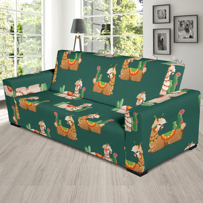 Llama Cactus Pattern Print Design 07 Sofa Slipcover