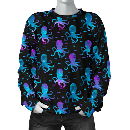 Octopus Blue Design Print Themed Women Long Sleeve Sweatshirt