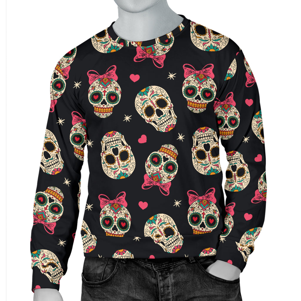 Sugar Skull Pink Bow Themed Print Men Long Sleeve Sweatshirt