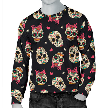 Sugar Skull Pink Bow Themed Print Men Long Sleeve Sweatshirt