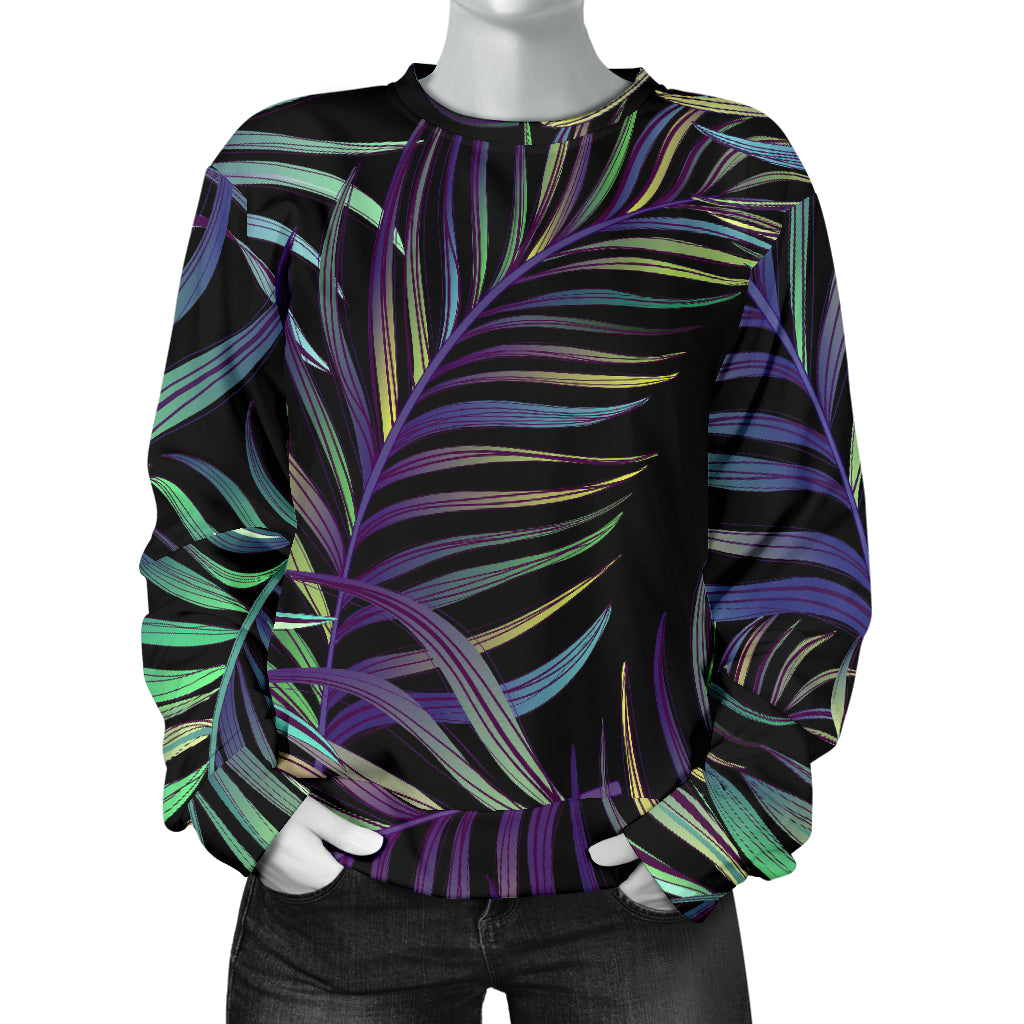 Tropical Palm Leaves Pattern Brightness Women Long Sleeve Sweatshirt