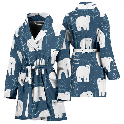 Polar Bear Pattern Print Design A01 Women Bathrobe