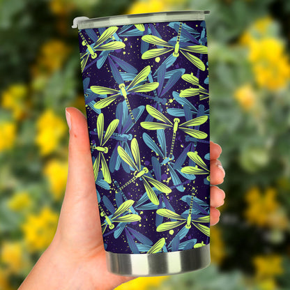 Dragonfly Lime Blue Print Pattern Tumbler