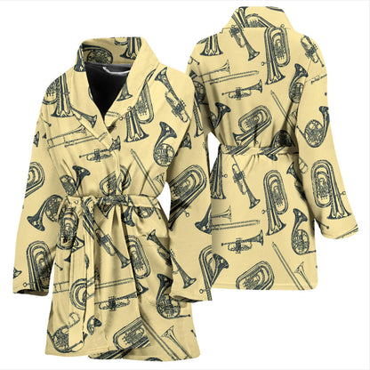 Tuba Pattern Print Design 01 Women Bathrobe
