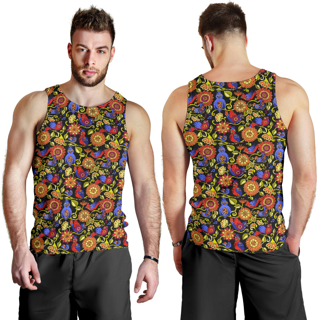 Steampunk Bird Design Themed Print Men Tank Top